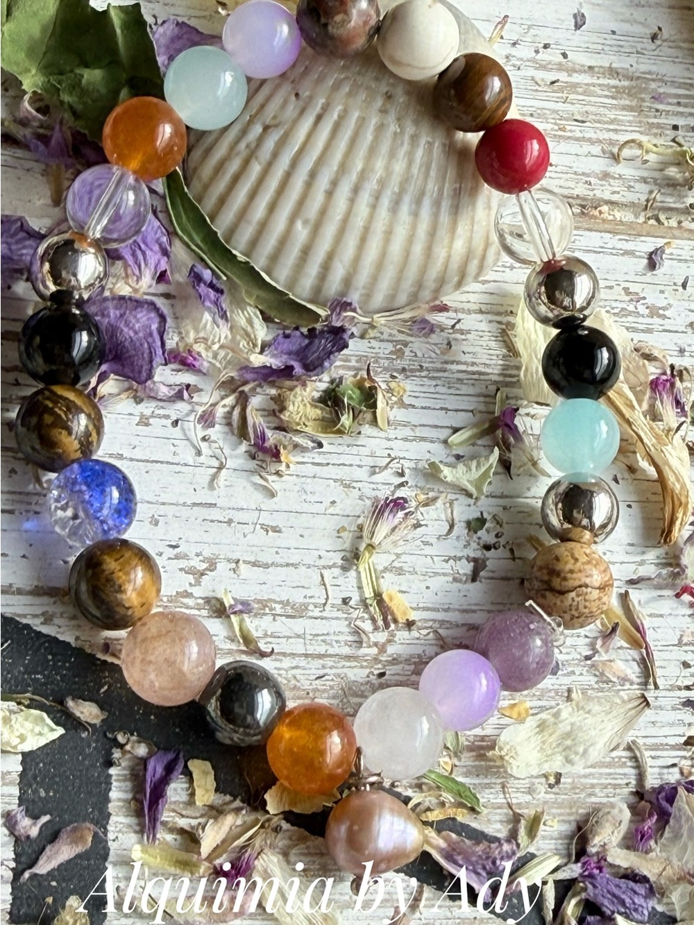 Baroque pearl charm Multicolor Gemstone Bracelet with Gold Accents